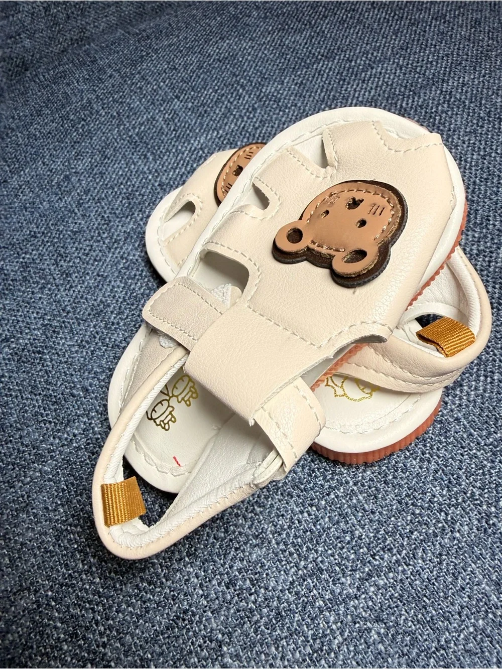 White Kids Sandals with Teddy Accent